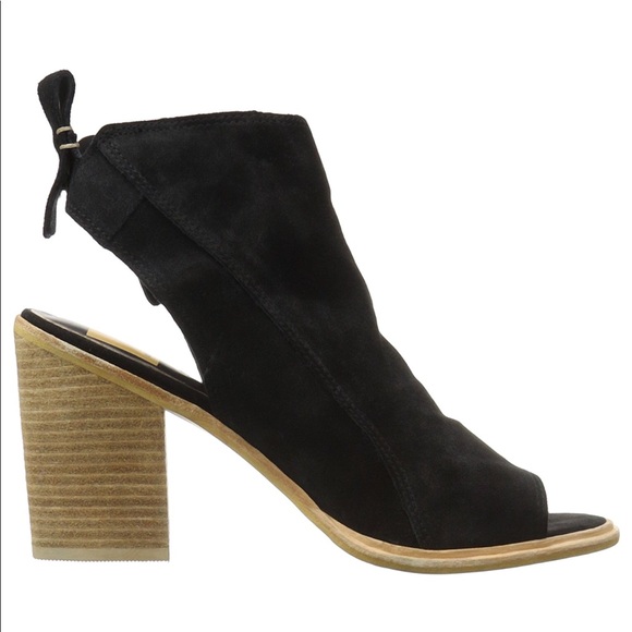 Black Suede Double Zip Chunky Heel Peep Toe Mule - Picture 3 of 3
